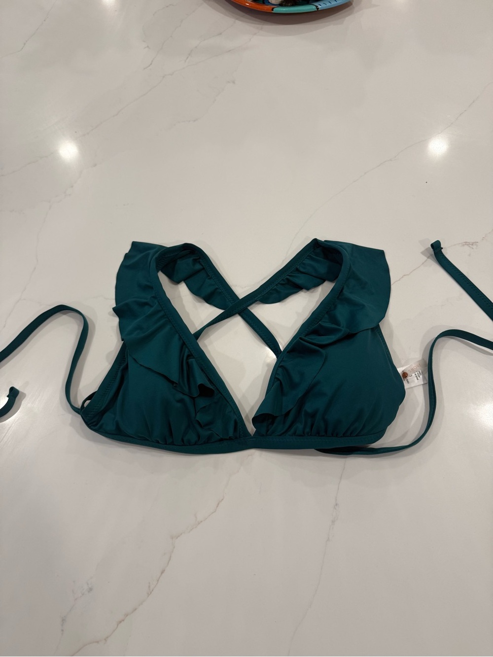 Shade & Shore Teal Green Ruffle Crossback Triangle Swim Bikini Top